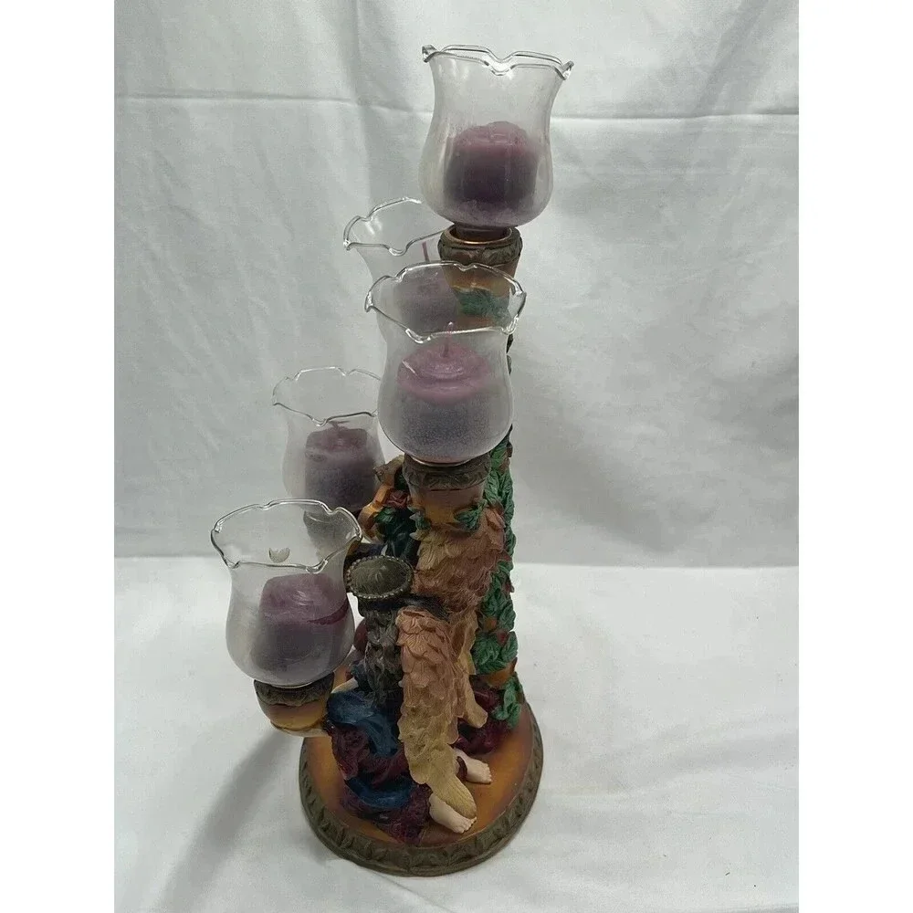 Trio of Angels Candelabra Candle Holder Christmas Holiday 5 Candles Resin Heavy